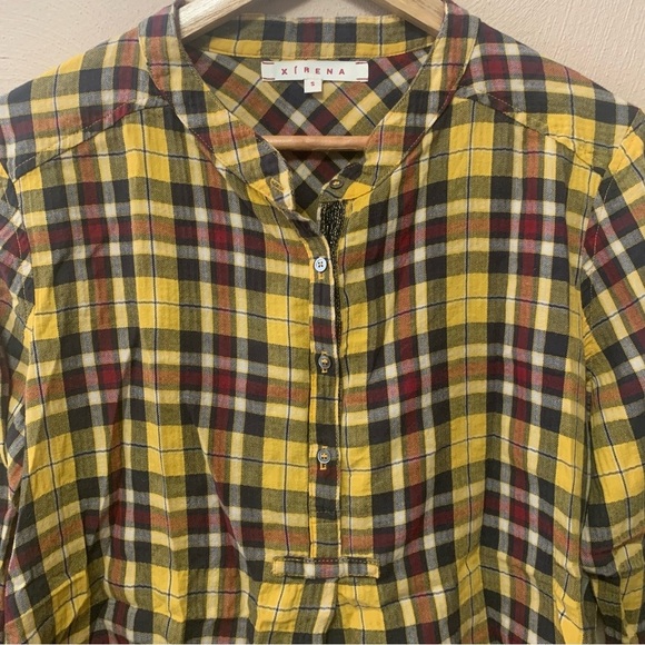 Xirena Oakley Yellow Plaid Long Sleeve Shirt Size Small Yellow Black Red - Picture 3 of 8